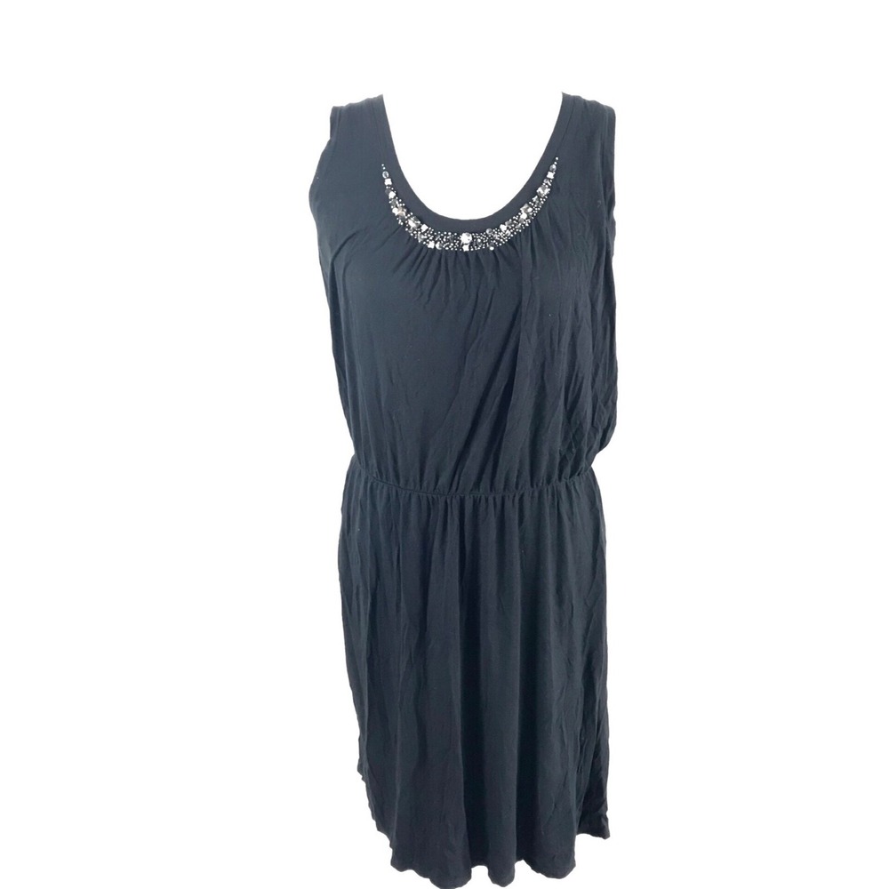 Ann Taylor LOFT Womens Sz M Jewel Sequin Embellished Black Knit Sleeveless Dress